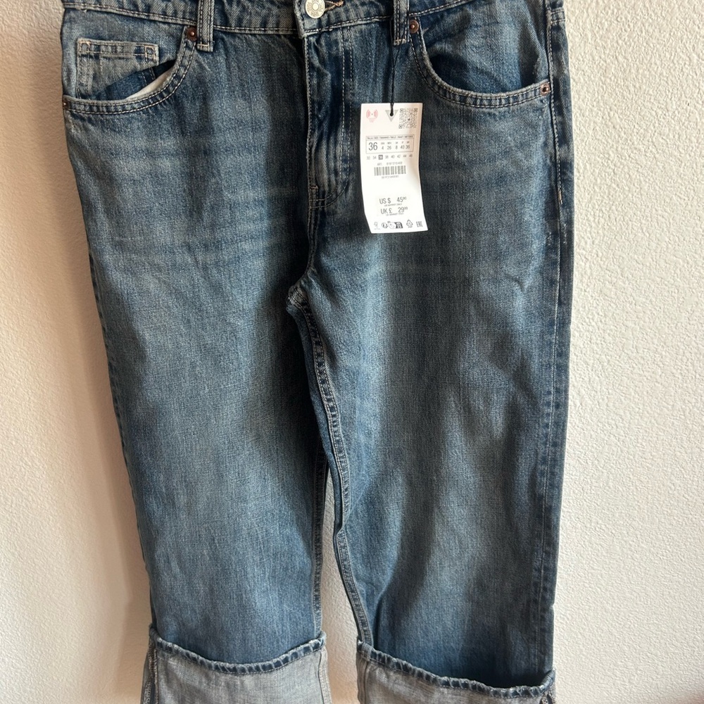 Zara Blue Mid-Riese flood-up Jeans size 4/36